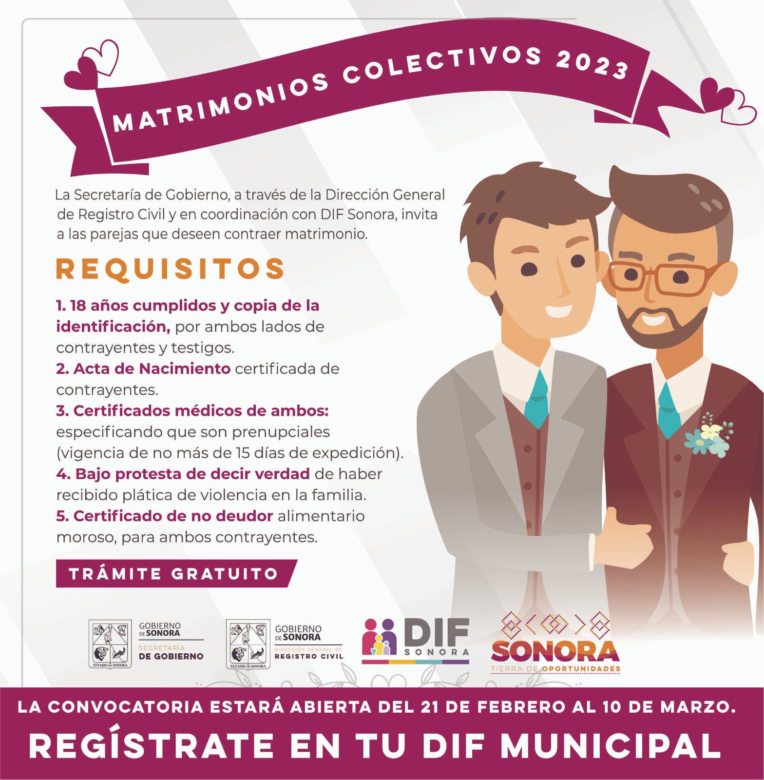 Continua Convocatoria Para Matrimonios Colectivos 2023 DIF Sonora